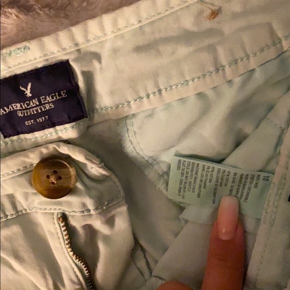 Light Teal Blue Midi American Eagle Midi Shorts - Picture 2 of 3